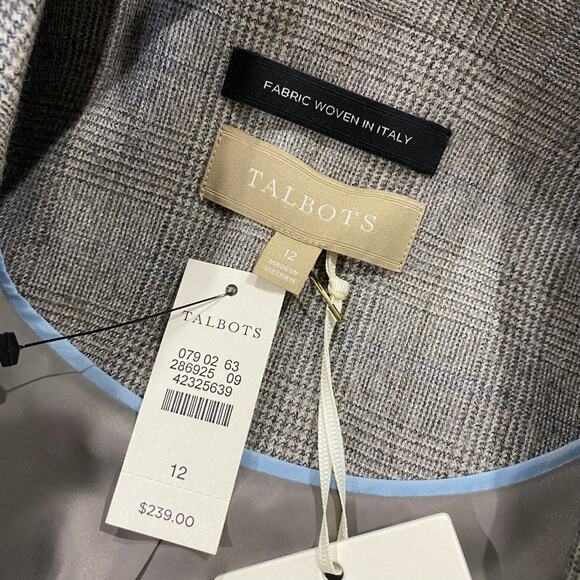 Talbots Italian Wool Blend Plaid Blazer Jacket Gray Size 12 NWT Classic Work - Picture 8 of 12